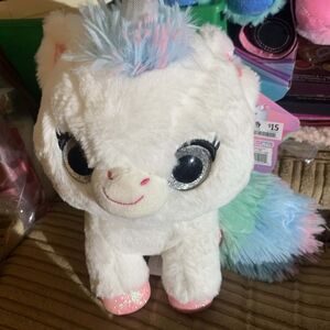 Plush Unicorn Toy - White with Pink and Blue Accents
